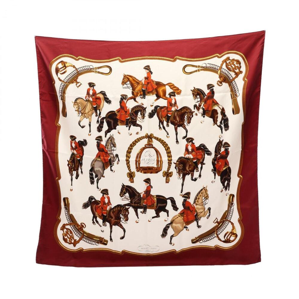 Hermes Carre 90 Reprise Scarf/Muffler, Silk, Women's, White/Multicolor